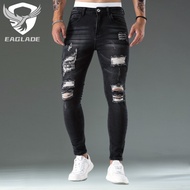 EAGLADE Ripped Skinny Slim Fit Jeans for Men 881 in Black Stretchable C03