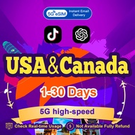 USA&Canada eSIM 5G High speed 7-30 Days Unlimited Data AT&T/Verizon/Rogers/Bell/Telus eSIM Card