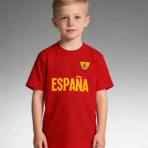ESPANA T-shirt, casual wear for Spanish children's daily life, O-neck, national emblem printed cotto