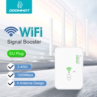 DoomHot WiFi Repeater 2.4/5Ghz Wireless Range Extender 1200Mbps Wi-Fi Signal Amplifier Network Routers Network Extender for AP Router Range EU Plug