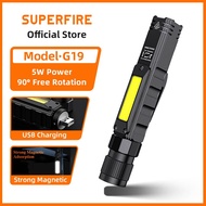 SUPERFIRE G19 5W Portable LED + COB Flashlight USB Rechargeable Work Light With Magnet, Suitable for