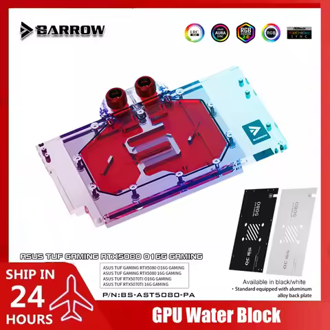 Barrow GPU Water Block for ASUS TUF Gaming 5080/5070Ti Watercooler 5V ARGB, Black/White Backplate, B