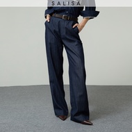 SALISA - STRIPED PANTS SS26 Soft Denim กางเกงเดนิม ลายทาง เอวยางยืดด้านหลัง *PRE-ORDER 1 WEEK*