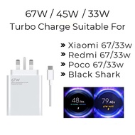 Charger 18W 33W 67W 120W UK EU Plug Full Set Charger with Cable for Xiaomi Poco Redmi and Black Shar