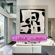 1mx1m Square monochrome canvas printed abstract painting with composite frame and hanging nails in m