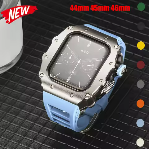New Modification Kit for Apple Watch 11 10 46mm Silicone Strap Stainless Steel Case Watch for IWatch