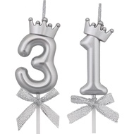 31 Birthday Candles, 31st Cake Candles, Silver Happy Birthday Number 31 Candles Cake Topper Decorati