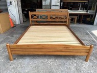 香榭二手家具*詩肯柚木 全實木雙人特大6x7尺床架-king size床架-床框-原木床組-床板-床底-床箱-雙人加大床
