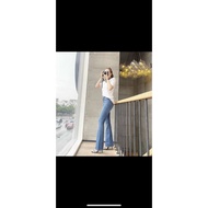 Light blue 2-tone flared jeans, luxury high-waisted jeans