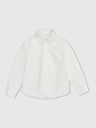 男童裝|Logo純棉印花翻領長袖襯衫-白色