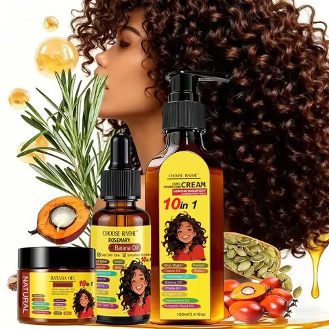 Curly Hair Care Kit, 10-in-1 Curl Cream, Batana Oil Serum & Hair Mask, Nourishing & Defining for Nat