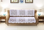 HOMECROWN Floral Design 3 Seater Cotton Fabric Net Sofa Cover Set for Living Room (2 Pieces) (White)