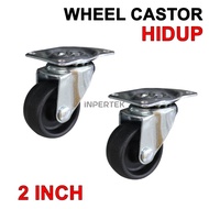 Roda Plastik Hitam 2" Hidup Roda Troli 2in Gerobak Roda Estalase 2 in