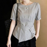 Premium Quality Crochet Short Sleeve Top - Unique Waisted Design | Summer Fashion Gray Top AO6N