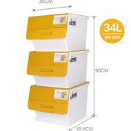 其他品牌 - A40- (3個裝）日式揭蓋式塑膠儲物箱連蓋 衣物收納箱 兒童玩具零食雜物內衣收納盒 - 黃白色