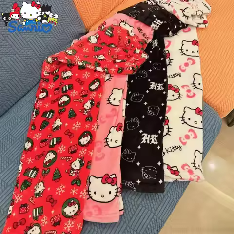 Sanrio Hello Kitty Pajamas Christmas Hello Kitty Flannel Pants Winter Warmth Pajamas Home Pants In A