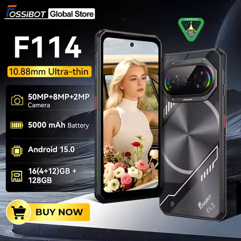 Fossibot F114 Android 15 Smartphone 16GB(4+12) RAM 128GB ROM 5000mAh 18W Unisoc T615 Ultra-thin Rugg