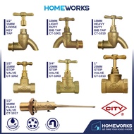 CITY BRASS COPPER 1/2" 3/4" 1" STOP COCK, 1/2" LOOSE KEY TAP, H/D & L/D DUTY BIB TAP, FLOAT VALVE