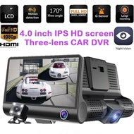 กล้องติดรถยนต์ 3 เลนส์ด้านหน้า/ห้อง 1080P โดยสาร/ด้านหลัง หน้าจอขนาด 4 นิ้ว มีโหมดกลางคืน รองรับเมมโมรี่สูงสุดถึง 32 GB Three Camera Lens HD Car Recorder DVR DASH CAM 1080P HD 3 Lens Car DVR Dash Cam G-Sensor Recorder+Rearview