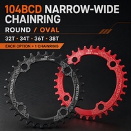 104BCD Round Oval Narrow Wide Chainring 32-38T CNC Aluminum MTB Bike Single Chainring