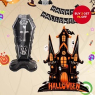 1Pc 59Inch Stand Pedestal Halloween Theme Tower Tombstone Shape Foil Balloons Halloween Decorations 