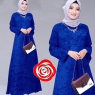 BAJU GAMIS WANITA TERBARU MAXI BROKAT KARISMA BIRU ELEKTRIK Diskon