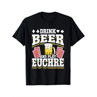 Men's Vintage "Drink Beer & Play Euchre" Graphic T-Shirt - 100% Cotton Soft Breathable Short Sleeve 