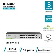 D-Link DES-F1018P-E 16 Port PoE Switch with 1 Gigabit port + 1 Combo Uplink Port PoE Budget 150W for