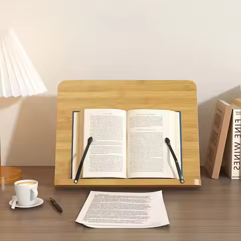 8 Adjustable Tilt Angles Wooden Book Stand Multi-Functional Comfortable Reading Cookbook Bracket Fol