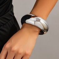 Y • LIFE Punk Trendy Simple Chubby Round Bangles Women's Classic Smooth Heavy Metal Spring Bracelet 
