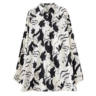 Single Breasted Print Turn-down Collar Shirt Casual Loose Fitting Full Sleeve Thin A-line Autumn Fem