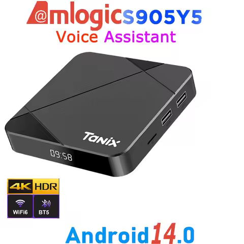 TANIX TX5 Amlogic S905Y5 Android14.0 4K Video LAN 100M Wifi6 BT5.0 Voice Assistant Remote Control Me