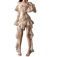 Elwyn By Vianh Off-the-Shoulder Csole Collar Blouse Set with Short Floral Skirt