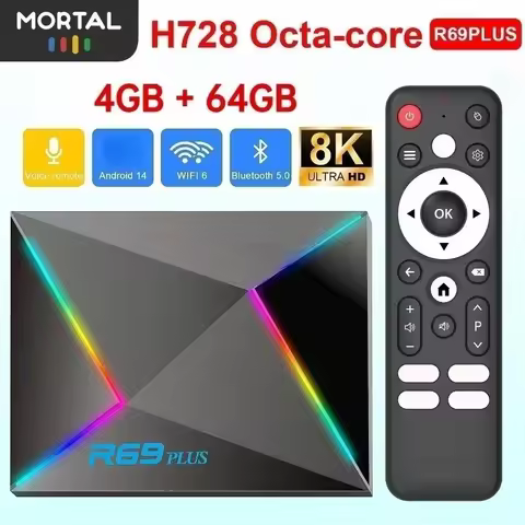 R69 Plus TV Box Android14 Ultra Voice Control HDR10 8K Allwinner H728 Octa Core 1000M LAN WIFI 6 BT5