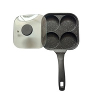 4 Hole Non Stick Frying Pan with Glass Lid Multi-Functional Breakfast Pan for Pancakes, Eggs, and Bu
