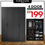 ⭐READY STOCK⭐ FF  4 door wooden wardrobe  456 door multifunctional wardrobe with 2 hanging pole