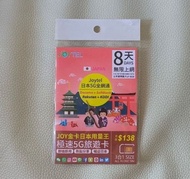 全新 JOYTEL 日本 8天 5G 全網通 漫遊數據卡