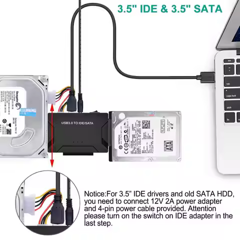 USB 3.0 to SATA/IDE Adapter IDE Hard Drive Adapter for Universal 2.5"/3.5" Inch IDE and SATA Externa