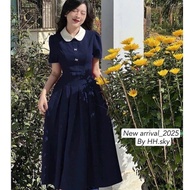 Long office dress, long maxi dress with lotus collar and stone bow in 2 hottrend colors T356(Z4)
