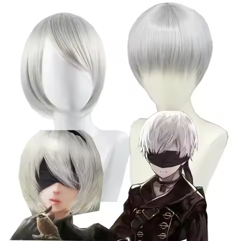 Anime NieR: Automata 2B 9S Cos Wigs Silver Grey Short Straight Cosplay Synthetic Wig YoRHa No.9 Mode