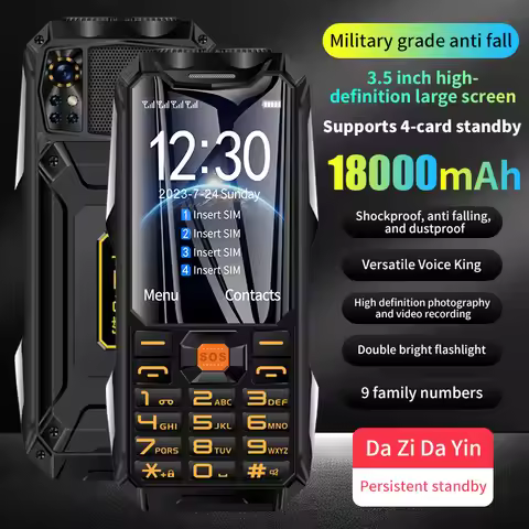 Q9 GSM 2G Network Mobile Phone 4 SIM Cards Rugged Bar Cellphone 3.5Inch HD Display Big Battery Loud 