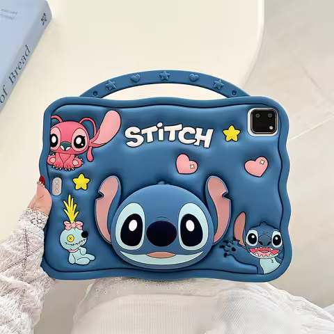 For IPad A16 10 9 8 7th Mini Air 1 2 3 4 5 6 10.9 Pro 11 Inch Child Case Cute 3D Cartoon Stitch Sili