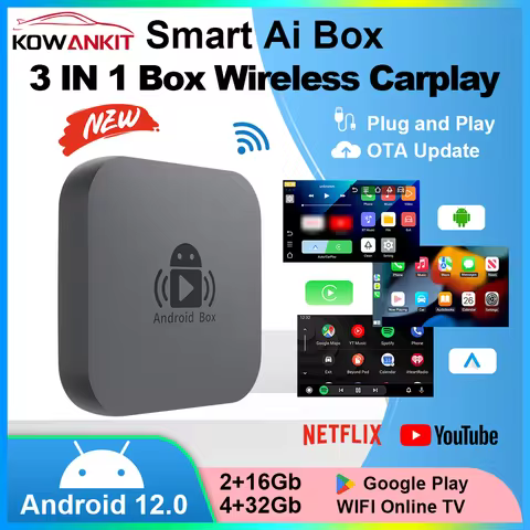 Kowankit Wireless Carplay Android Auto Apple 3in1 Ai Box 4+32gb With Wifi6 BT Support Any Apps Plug 