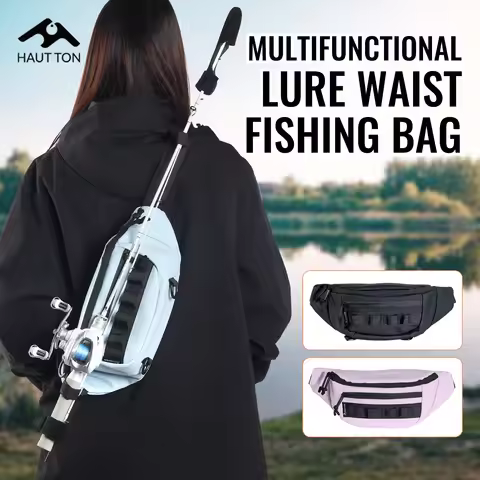 HAUT TON Fishing Tackle Bag With Rod Holder Large Capacity Reel Lure Hook Storage Pack Light Portabl
