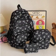 3pcs Nylon Bow Print Backpack Set,Foldable Multi-Po Cket Large CapacityWater-Resistant Zipper Backpa