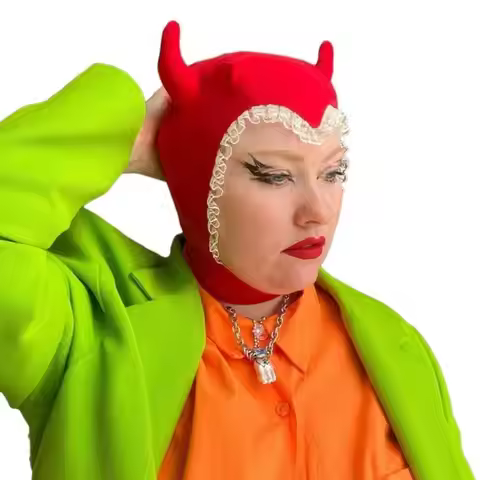 P9FE Large Rabbit Hat Halloween Horn Ears Halloween Beanie for Hot Girls Y2K Girls