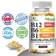B12 5000mcg + B6 + B1 with Niacin & Folate | Improve Focus, Enhance Brain Function Relieve Stress