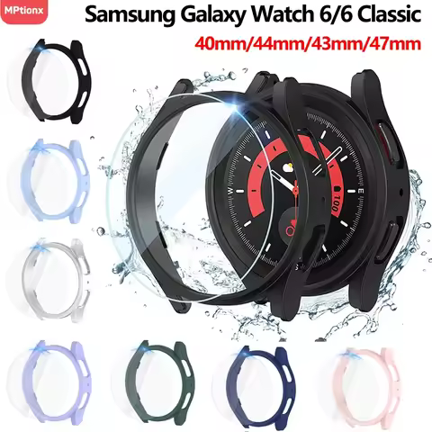 Glass+Case for Samsung Galaxy Watch 6 40mm 44mm Waterproof PC Case Galaxy Watch 6 Classic 43mm 44mm 