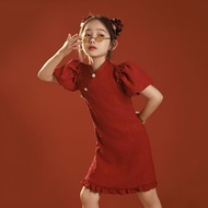 Qipao Children's Girls' Middle School Big Kids' Skirt Hong Kong Style Sen Series旗袍儿童女中大童裙子港风森系女童装小个子大童女孩连衣裙红色10.20