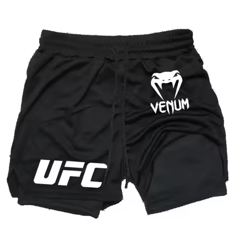 Men's UFC Printed Quick-Dry Double-Layer Sports Shorts, Breathable Tennis Training Shorts